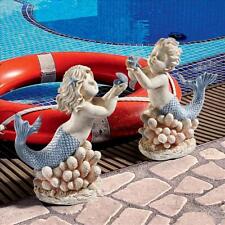 Set of 2 Swimming Merboy Children Boy and Girl Holding Ocean Treasures Statues picture