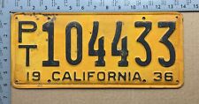 1936 California trailer license plate PT 104433 Ford Chevy Dodge 15873 picture