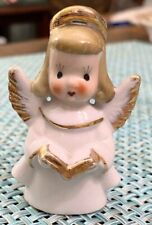 Vtg Enesco Christmas Girl Angel Bell 2 3/4” Figurine White Gold Hymn Book Japan picture