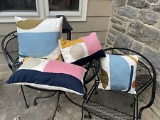 4 West Elm Pillows Crewel Overlapping Geometric Shapes Cream Blues Pink Brown picture