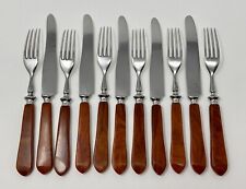 Antique Art Deco German Solingen Amber Brown Bakelite Handle Knife Fork Set 12pc picture
