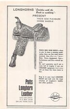 Potts Longhorn Leather Dallas Texas Pleasure Horse Saddle Vtg Magazine Print Ad picture