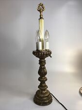 Large Vintage Bouillotte Style Lamp 3 Candle Light Brass 3 Way Switch 23in picture