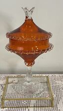 Vintage Tangerine lidded pedestal candy jar | Trinket Dish With Lid | Glass Dish picture