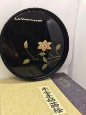 Japanese Black Shakumaru Tray Tetsusen Lacquerware Lacquered Real Gold Hand-Pain picture