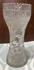 Vintage Large Flower Vase Deep Hand-Cut Lead Crystal Heavy Glass Etched 10