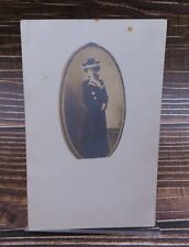 Vintage RPPC Real Photo Postcard Young Woman Hat Coat Oval Unposted picture