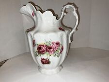 Stunning Large 12” Antique White Pitcher Pink Roses Marquette Co Rare picture