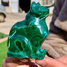 205G Rare Natural Malachite quartz hand Carved Crystal cat Healing picture
