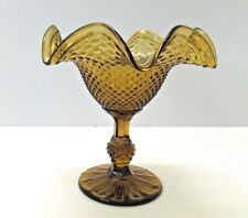Vintage Depression Era Amber Glass Footed Compote Ruffled Edge Quilt Hobnail picture