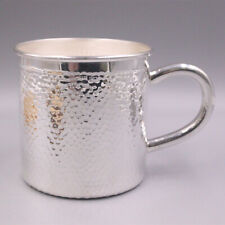 Pure 999 Fine Silver Mug Mirror Face Hammertone Finishes Handle Tea Cup /170g picture