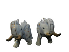 Vintage 1998 Jeweled White Porcelain Elephant Figurines Trunks Up Set Of 2 picture