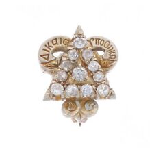 White Gold Delta Upsilon Badge - 14k Diamond 1930s-1940s Fraternity Pin picture