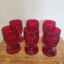 Beautiful Moon and Stars Amberina Red Set of 6 Goblets LE Smith 5 3/4