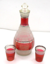 Vintage Ruby and Clear Decanter / Shotglasses with Sterling Trim picture