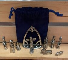 Nativity Set with Chreche Mini Pewter Figurine 11 Pc Set with Velvet Pouch picture