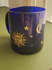 Vintage Libbey Celestial Sun Moon Stars Coffee Mug Cobalt Blue picture