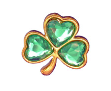 Russ PIN St Patrick Vintage SHAMROCK Faceted CLOVER Irish Holiday Brooch Tac picture