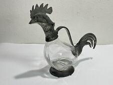 Vintage Etain 95% ~ Rooster Pewter & Glass Decanter Pitcher ~ Made in Italy picture