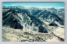 Aspen CO-Colorado, Aerial Town & Ski Area, Scenic Mountains, Vintage Postcard picture