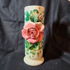 Vtg Italian Barbotine Pink Rose Capodimonte Flower Vases Majolica Cottagecore  picture