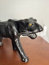 Unique Vintage Leather-Wrapped Black Panther Sculpture picture