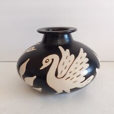 Peru Ceramic Chulucanas 5.5”H Black & Cream Bird Art Vase Signed Marcelo Prado picture