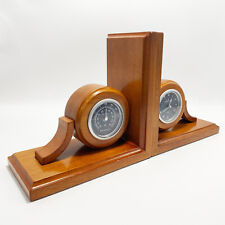 NAUTICA Vintage 90s Wood Pair of Bookends with Removable Clock & Thermometer picture