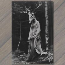 POSTCARD Deer Horn Person Mask Woods Beautiful Strange Unusual Scary Cult Trees picture