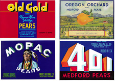 Medford Oregon Vintage Lot of 4 Pear Labels 401 Mopac Old Gold Orchard Rogue picture