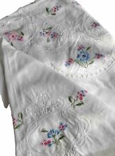 Vintage Battenburg Lace Tablecloth 65” Round Embroidered W Fine Pastel Florals picture
