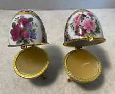  Egg Candle Holders Fancy Floral Design Gold Trim 2ct picture
