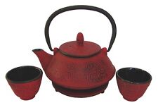 Big Japanese Style Red Burgundy Cast Iron Tea Set Auspicious Pattern Home Gift picture