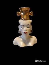 Vintage Mid-Century 1950s Nubian African Head Vase in Charteuse Home Décor picture
