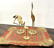 Trio of Vintage Brass Cranes. Two Mid Century from Korea and one unknown. picture