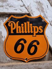 VINTAGE PHILLIPS 66 PORCELAIN SIGN GASOLINE MOTOR OIL HIGHWAY SERVICE SHIELD 12