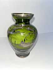 Vintage Italian Glass Vase, Dark Forest Green w/ Patinad Sterling Silver Overlay picture