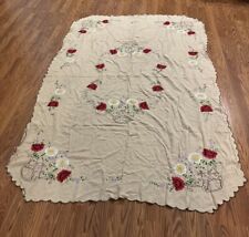 Vintage Hand Embroidered  Handmade Tablecloth 84” X 54” Scalloped Around Edge picture