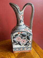 Large Mexican Tonala Pitcher Hand Painted - 1988 Rabbit & Floral Motif picture
