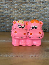 Vintage Kitschy Pink Anthropomorphic Hippo Couple Planter picture