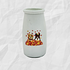 Frosted Vase Dogs in Leaf Pile #6060 White picture
