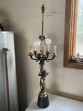 Fantastic Midcentury Quality Brass Cherub Putti 6 Arm Candelabra Lamp 40” tall picture