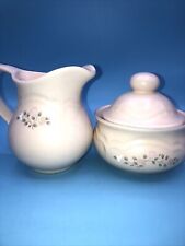 Pfaltzgraff Sugar And Creamer Set Made in USA Beige Floral Pastel Pattern picture