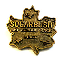 Sugarbush Ski School Race First Brass Maple Leaf Pin Lapel picture