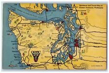 c1940 Sportsman Tourist Map Olympic Peninsula Washington WA Unposted Postcard picture
