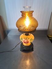 Vintage Amber Glass Hobnail Table Lamp Ruffle 17.5
