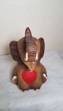 Vntg hand carved/ Painted Solid wood Elephant w/Heart on Chest  5×6×9