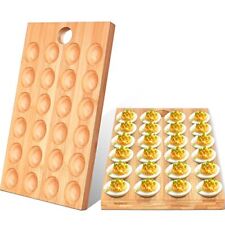 2 Pieces 24 Holes Reversible Wood Deviled Egg Platter And Charcuterie Board Rust picture