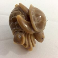 Vintage Tagua Nut 2 Turtles Marine Figurine Hand Carved With A Lot Of Details. picture
