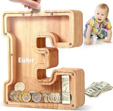 Demiwise Wooden E Letter Piggy Bank for Kids, Alphabet Coin Bank for Boys, Girls picture